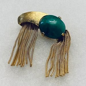 Vintage Kramer designer Brooch Tassles Green Stone